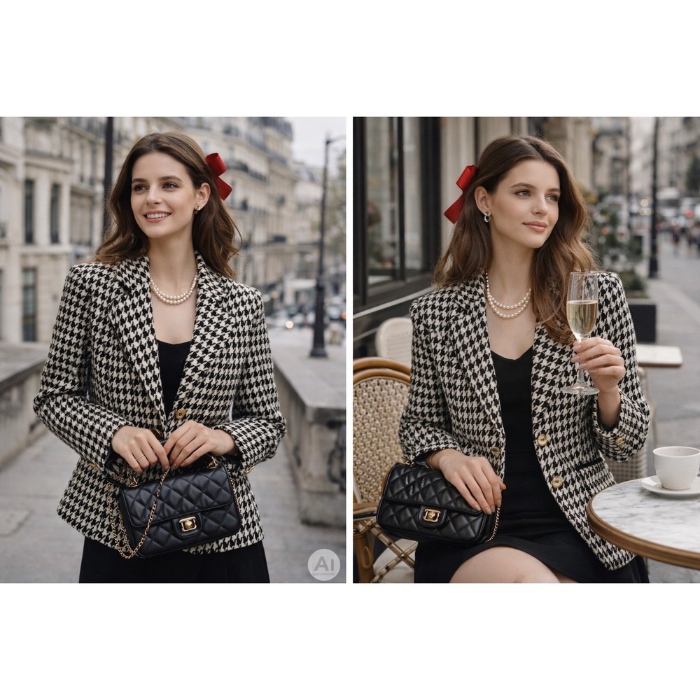 Joan Rivers Black and Ivory Houndstooth  Sz 12 Classic Tailored Chic